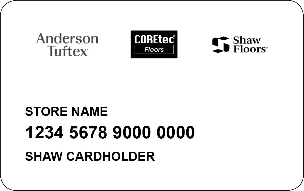 Shaw-Card-Art Shaw financing card | Hernandez Wholesale Flooring
